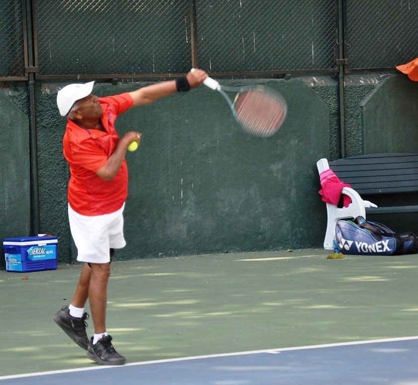 Ramarao Dosa beat Ali Rymbai Hydar 6-0, 6-0 in the men's singles 70 plus category at the MSLTA courts in Mumbai on Monday. (Pic credit: MSLTA)