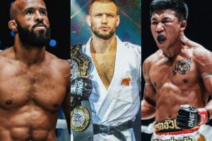 (From left) Demetrious Johnson, Reinier de Ridder, Rodtang Jitmuangnon. [Photo: ONE Championship]