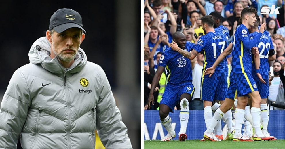 [L-to-R] Thomas Tuchel; Blues players react during a Premier League match.