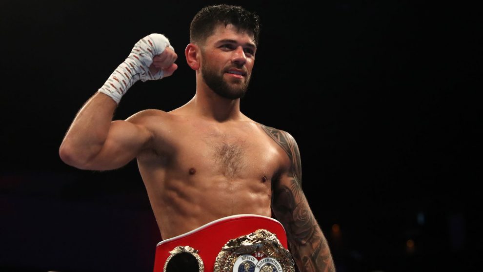 Joe Cordina celebrates defeating Kenichi Ogawa in the International Boxing Federation World Super Feather Title at the Motorpoint Arena Cardiff. Picture date: Saturday June 4, 2022.