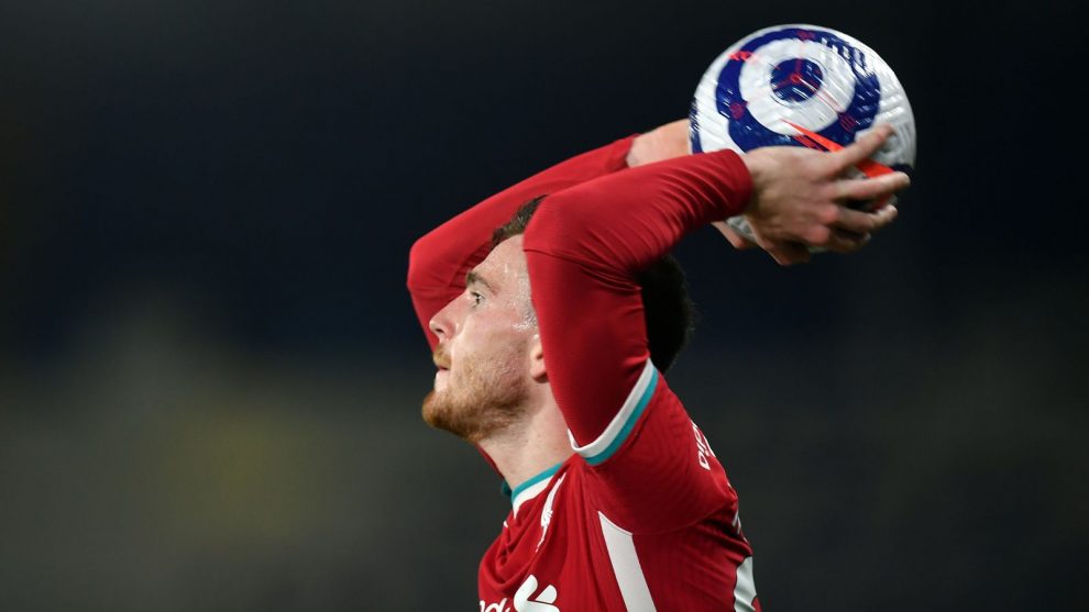 Liverpool's Andy Robertson takes a throw-in