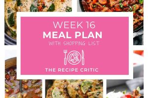 A collage of 5 photos along with a graphic that says week 16 meal plan.