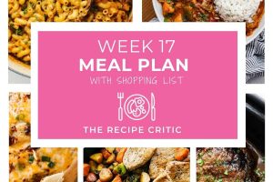 A collage of 5 photos of food for week 17 meal plan.