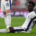 Bukayo Saka was injured playing for England against Greece at Wembley