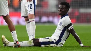 Bukayo Saka was injured playing for England against Greece at Wembley