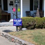 Dayton, Ohio USA September 5, 2024: A Trump yard sign on display in front of a residence.